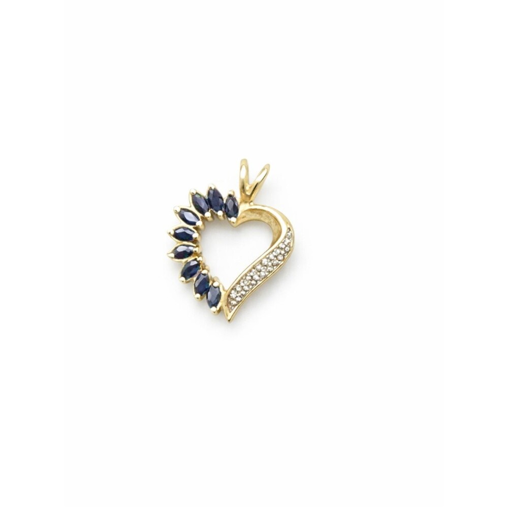 Vintage 925 Gold Over Sterling Silver Blue Stone CZ Open Heart Pendant